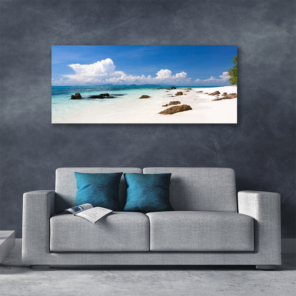 Impression sur toile paysage pierres plage 125x50 cm grand format mural