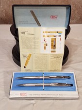 Cross Century Chrome Ballpoint Pen  Pencil Set Knurled Grip In Box