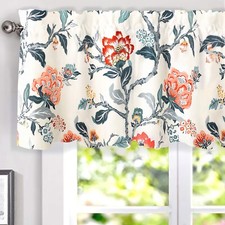 Ada Botanical Print Lined Flower Leaf Thermal Insulate Window Valance Rod Pocket