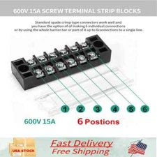 Dual Row Screw 6 Positions Terminal Block Barrier Strip 15A with Cover US 5Sets