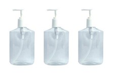 3 Bottles 8 oz Clear Lotion Dispenser with pump 6"H x 3"W x 1-1/2" diameter NEW