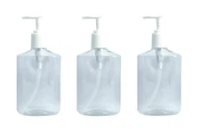 3 Bottles 8 oz Clear Lotion Dispenser with pump 6"H x 3"W x 1-1/2" diameter NEW