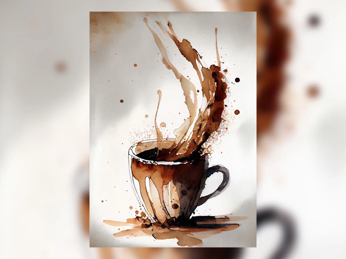 A3 Semi Abstract Coffee Cup Watercolor Print Caf Art Home Office Decor