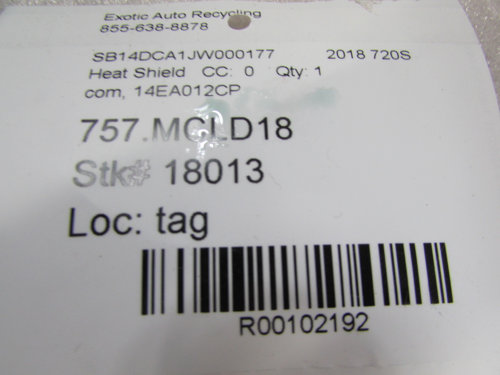 McLaren 720S, A/C Compressor Heat Shield, Used, P/N 14EA012CP