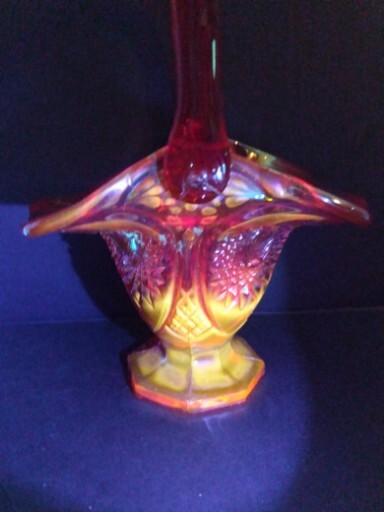 Vintage 80's Indiana Glass Heirloom Amberina Carnival Basket
