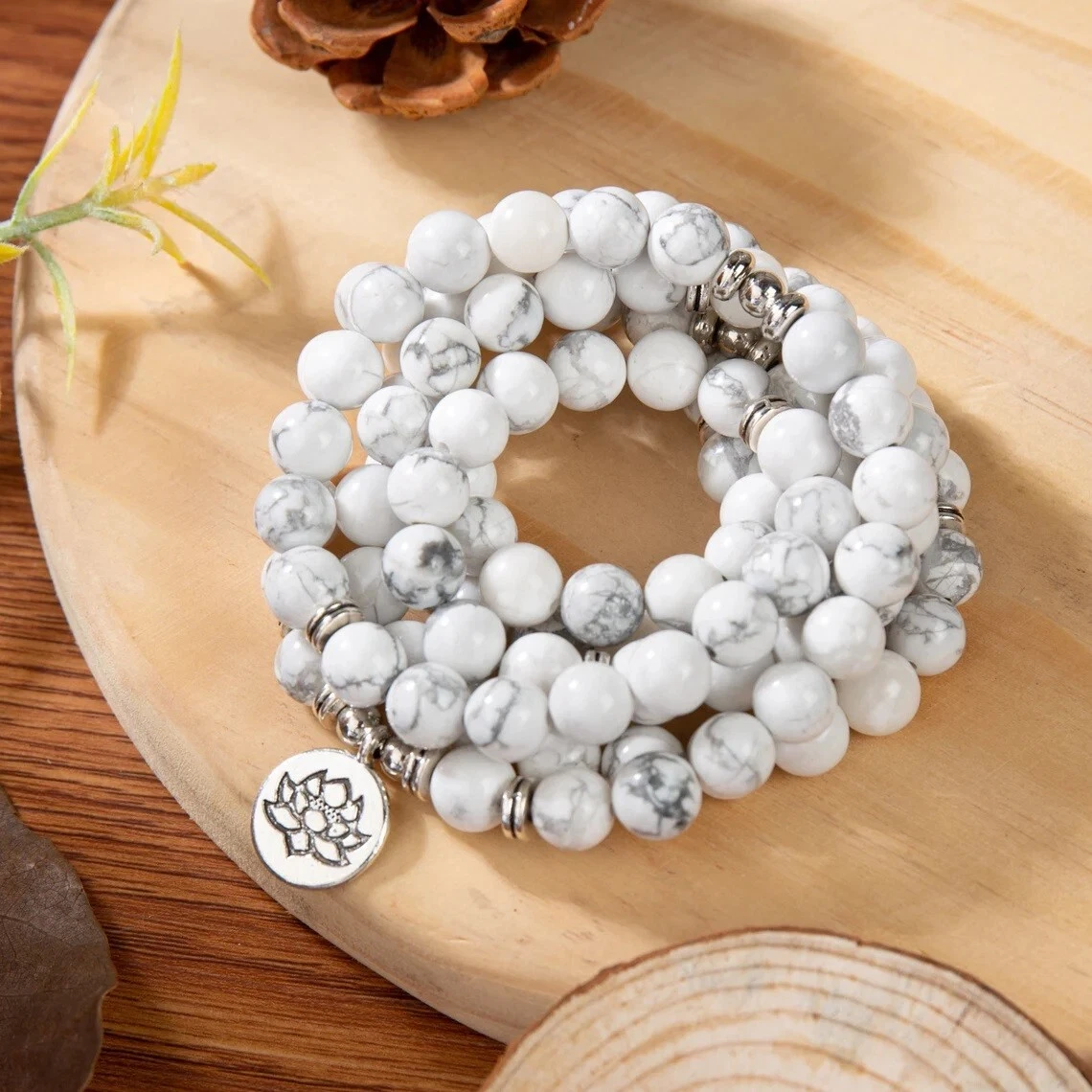 DAINTY HOWLITE CHARM BRACELET - Dewdrops & Vines