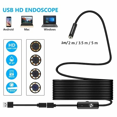 7mm USB Endoscope Borescope Inspection Tube HD Camera For Android Mobile PC Mac