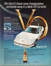 1984 Seagram's V.O. Whisky 1985 Win Sweepstakes Corvette Vintage Print ad