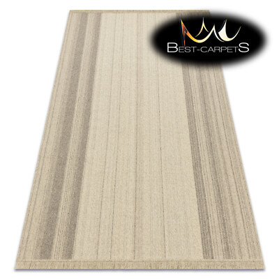 Moderner 100% natürlicher WOLL Flachgewebeteppich ''''VILLA'''' STREIFEN beige pflegeleicht