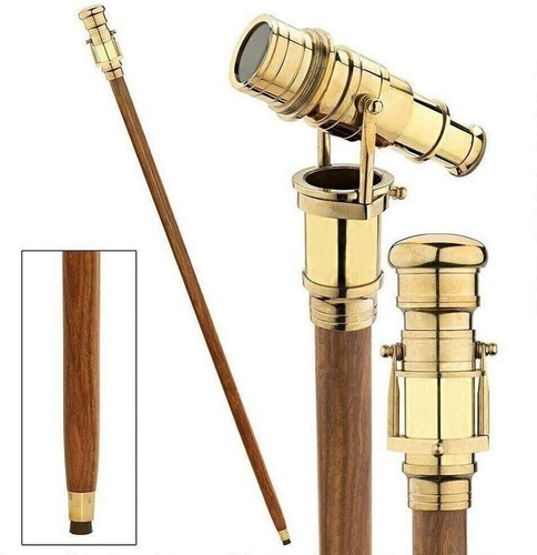 Vintage Brass Telescope Handle Wooden Walking Stick Cane Spyglass Antique Scope - Picture 10 of 10