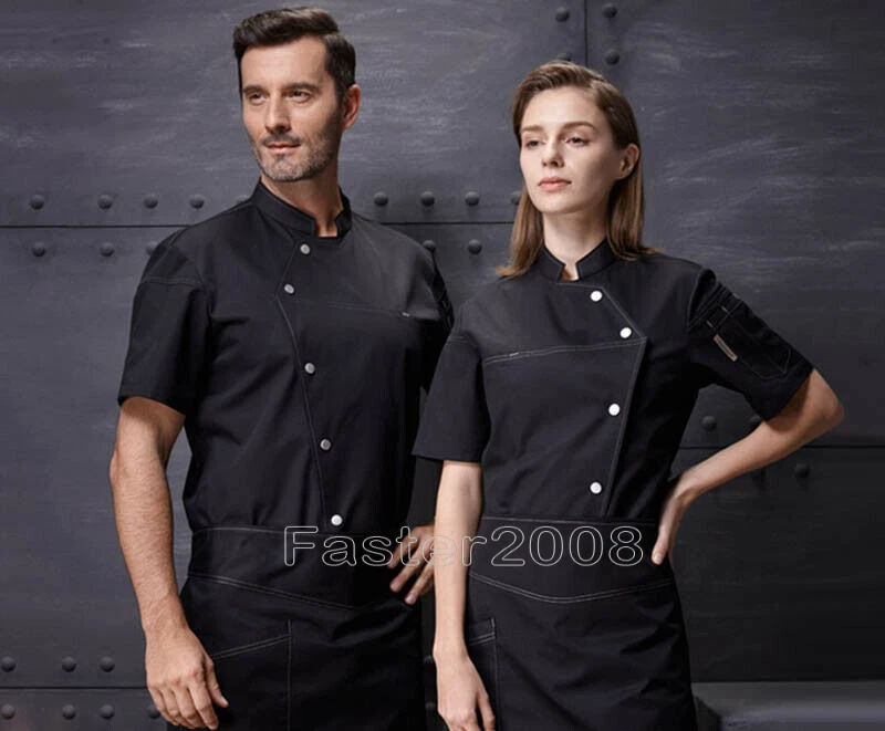Mens Summer Thin Kitchen Overalls Short-Sleeved Breathable Hotel Chef Coat M-4XL - Image 3 of 4