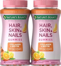 2 Pack Hair, Skin  Nails Gummies with Biotin  Collagen 160 Count 2x80 Orange