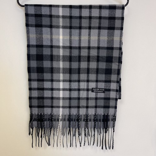 Écharpe 100% Cachemire Alan Flusser - Motif Carreaux Gris Et Vert, Neuve Sans étiquette