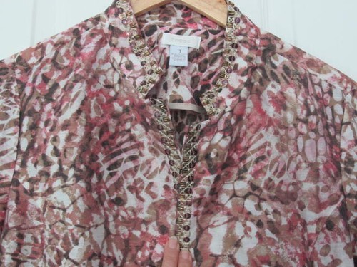 Chico's Jacket Blazer Sz1 M Animal Print Embroidered Pink Brown Linen/Nylon - Picture 2 of 18