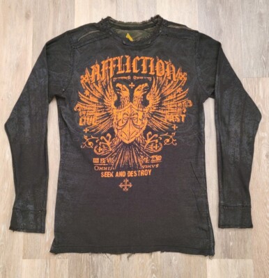 Affliction Mens Reversible L/S Thermal Shirt Black/Camo Goth 