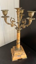 Antik Kerzenleuchter 3Arm 36x20cm Bronze Feuervergoldet Marmor Sockel Dekoration