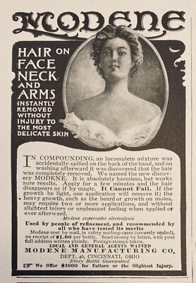 1902 AD(M8)~MODENE MFG. CO. CINCINNATI, OHIO. FACE AND NECK HAIR REMOVER
