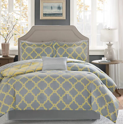 MADISON PARK FULL SIZE 9 PIECE COMFORTER & SHEET SET COLOR GRAY/YELLOW NEW 