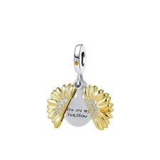 S925 Sterling Silver Yellow Sunflower Sunshine Dangle Charm For Bracelet