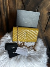 Saint Laurent Ysl Cassandre Matelasse Leather Wallet On A Chain Woc - Yellow