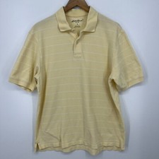 Eddie Bauer Polo Shirt Men's Size L Yellow Striped 100 Cotton Short Sleeve