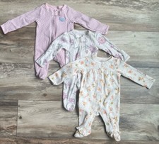 CARTERS Newborn 3 Piece Footie Set 2 2-way zip 1 Snap Floral  Dot print