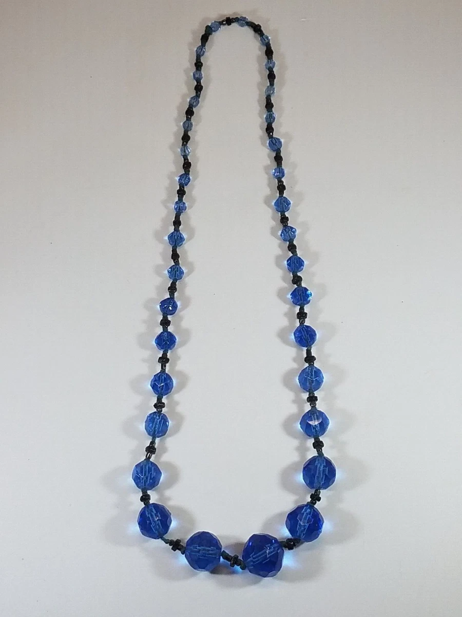 Vintage Art Deco Czech Blue Glass Bead Necklace eBay