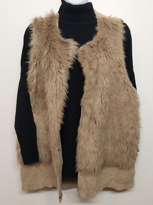 Cliche Couture Woman Vest 3X Sweater Faux Fur Tan Beige Long Tan Bear Open Front