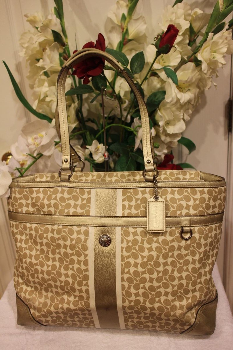 z) COACH F15134 gold Chelsea Heritage Stripe Diaper Bag Handbag