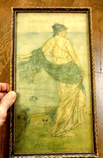 Vtg Whistler ANNABEL LEE Framed Print ? Painted Wooden Frame Under Glass 13"x7"