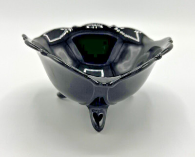 Mt Pleasant Black Amethyst Glass 3-Sided Double Shield Candy Bowl, L. E. Smith
