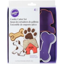 Wilton Painted Metal Cookie Cutter Set Dog House Bone Paw Print