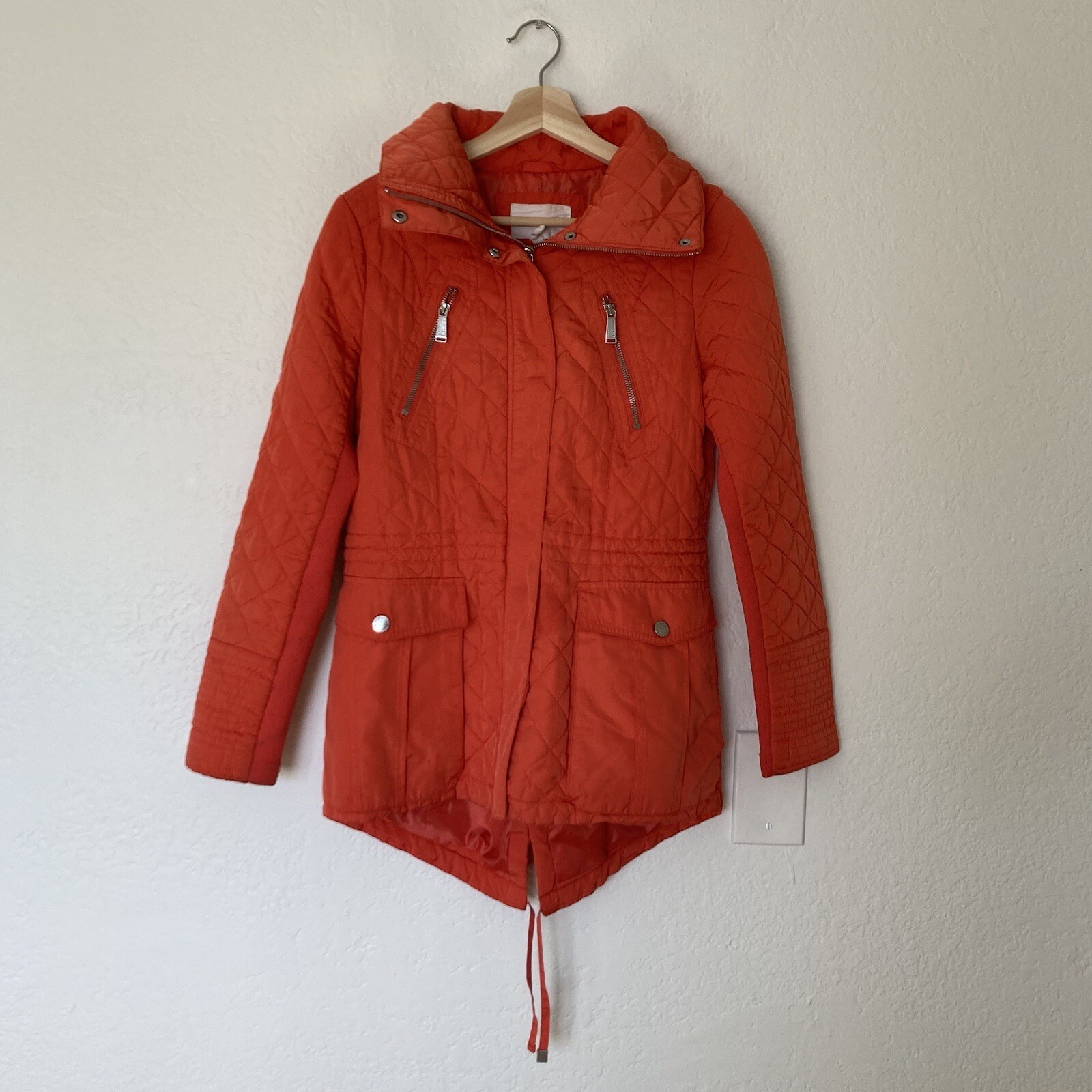 BCBGeneration Orange Quilted Full-Zip Jacket S - image 1