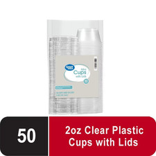 Great Value 2 oz Clear Plastic Cups with Lids, Disposable Mini Cups, 50 Count