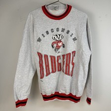 VTG 90s NUTMEG Mills Wisconsin Badgers Sweatshirt Mens L Gray Go Bucky USA MADE
