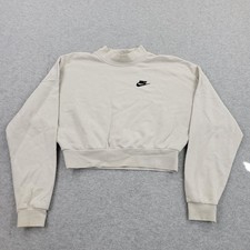 Nike Sweatshirt Womens Small Beige Mock Neck Embroidery Pullover Sportswear Logo