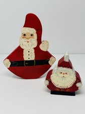 Folk Art Primitive Hand Painted Wooden Santa Claus Set of 2 Signed