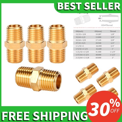 4 Pack Brass Hex Nipple Pipe Fitting 1/4 x 1/4 NPT Male Adapter Water Air Gas