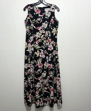 Danny Nicole Black Floral Midi Sleeveless Shift Dress Sz 8 Wedding Vacation