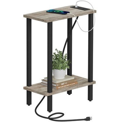 Small End Table with Charging Station, Narrow Side Table with USB Ports and O...