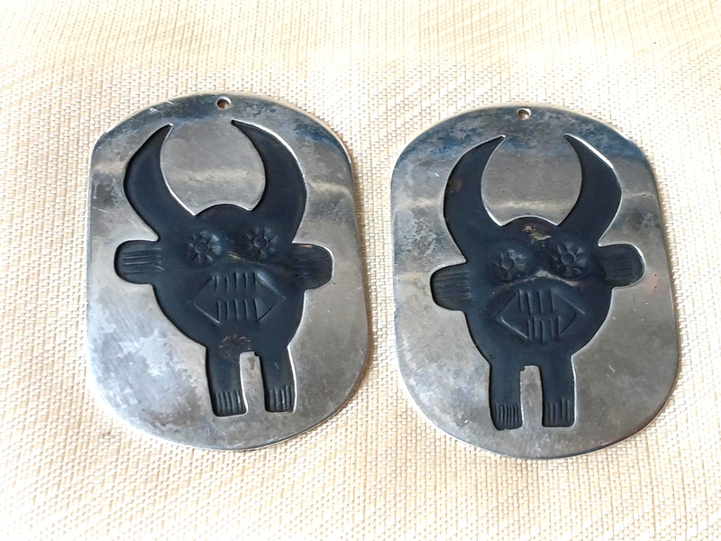 Vintage Sterling Dangle Earrings/Pendants Mexico Artisan Made tribal warrior 17g