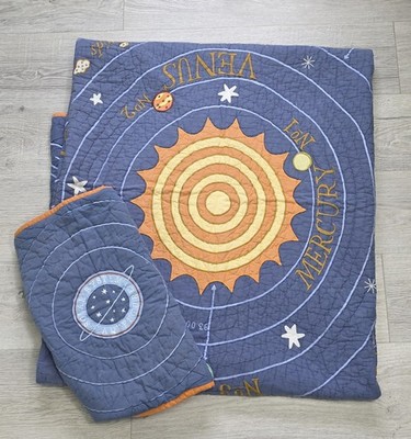 The Land of Nod Solar System Quilt FULL Planets Navy Cotton RARE SIZE
