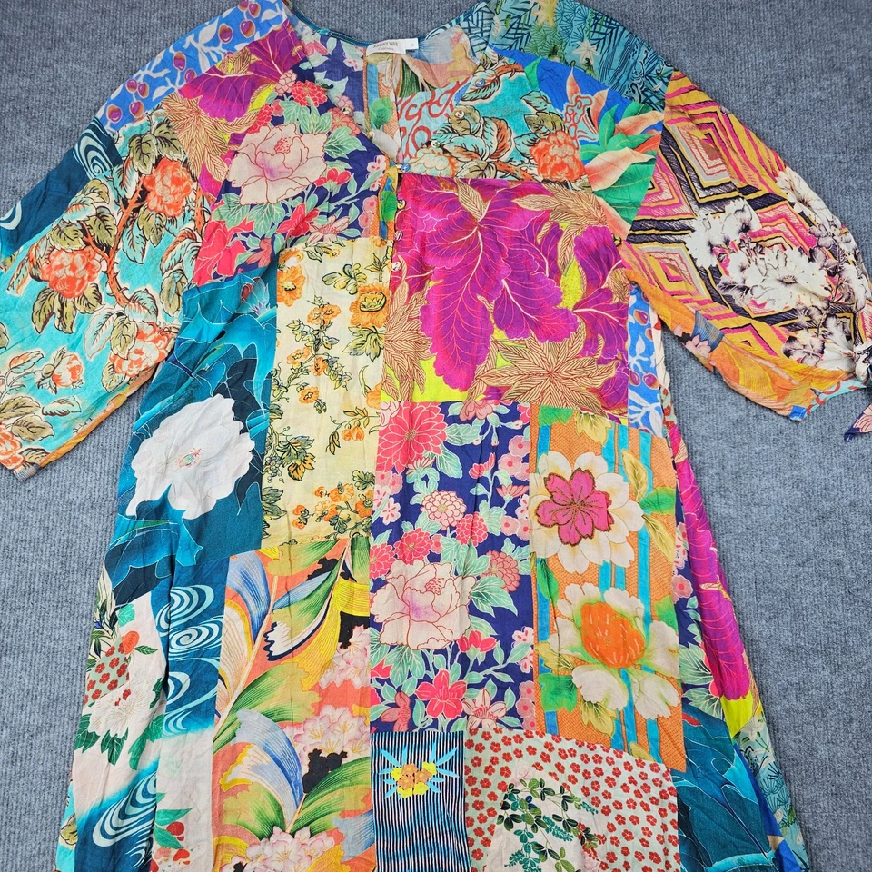 Maxi Vestido Johnny Was Gracie Para Mujer 1X Boho Retazos Floral Encubrimiento Costero Foto 3 de 4