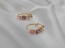 Hoop Earrings with Multi-Colored Heart-Shaped Cubic Zirconia in 14K Yellow Gold