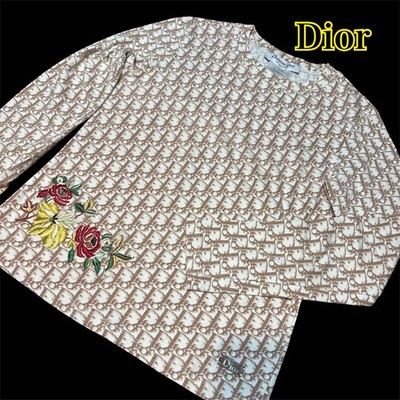 Christian Dior Trotter Floral Embroidered T-Shirt Langarm Oberteil 40 Weiß Ge...