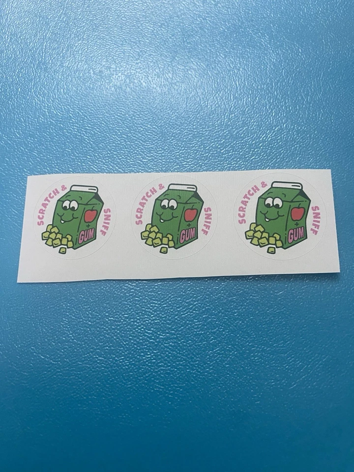 EVERYTHINGSMELLS Apple Juice Bubble Gum Scratch N Sniff Small Sticker Strip Of 3 Stickers