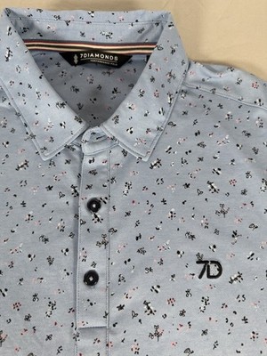 7 Diamonds Gray Belmont Pima Cotton Polo Golf Floral Wicking Stretch Small NWOT