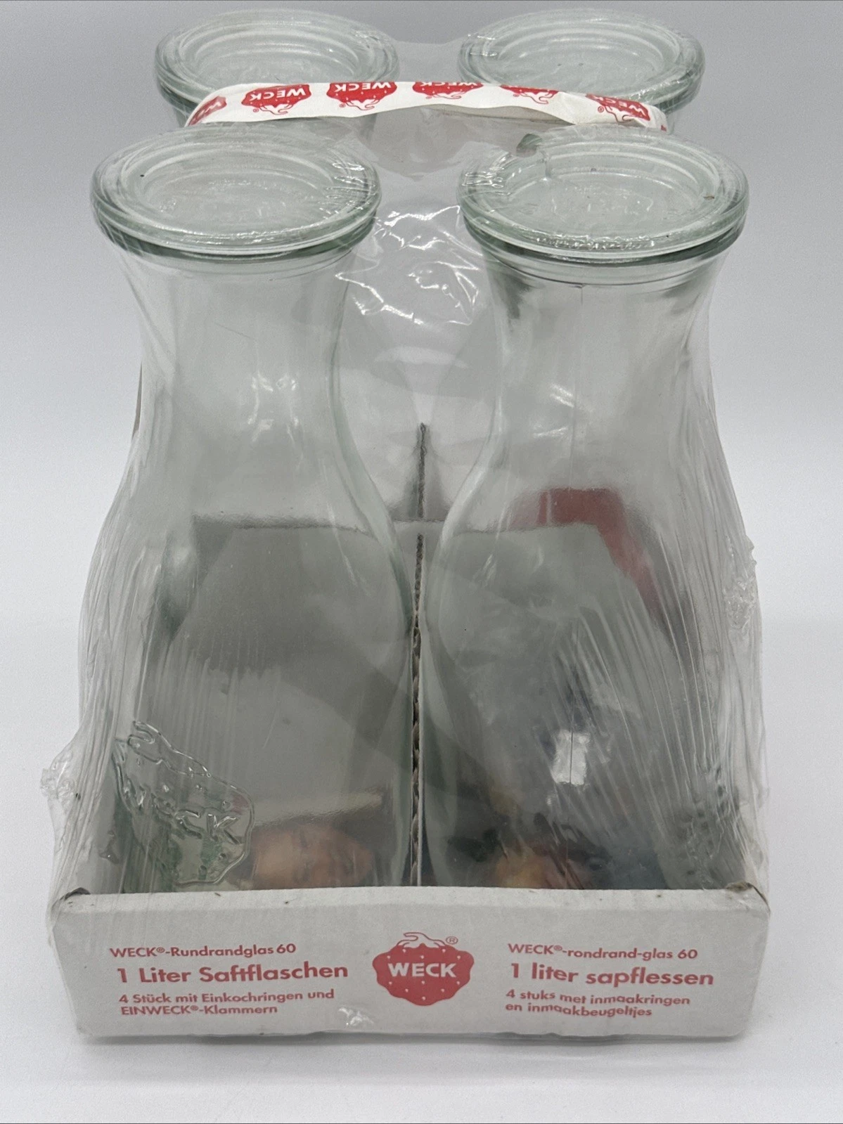 WECK 580ml Tulip Set of 4 Glass Jar w Lid Clips Seals Germany READ 1 Lid Cracked