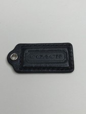 Vintage COACH 2" Hang Tag Bag Charm Keychain leather Black Fob