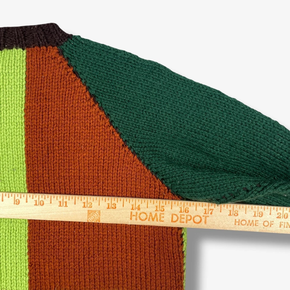 Cardigã suéter vintage feito à mão malha juvenil XL colorblock botões animais - Imagem 4 de 4